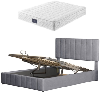 SOFTWEARY Polsterbett (Doppelbett mit Taschenfederkernmatratze, 140x200 cm), 25 cm hoch, 7 Zonen, Härtegrad 3, 620 Federn