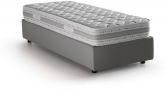 Dmora Einzelbett Abbi, Bettkasten mit Stoffbezug, 100 % Made in Italy, seitliche Öffnung, inklusive Matratze 80x190 cm, Grau