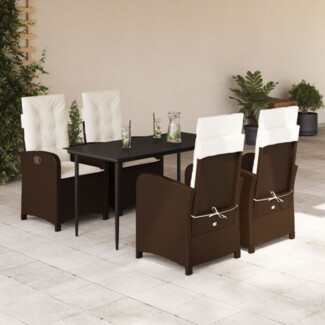 5-tlg. Garten-Essgruppe mit Kissen Braun Poly Rattan