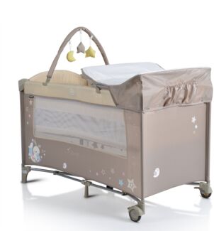 Moni Reisebett Sleepy Rollen, Wickelauflage, Matratze, Spielbogen, Seiteneingang beige braun