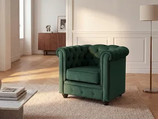 Vente-unique - CHESTERFIELD Sessel SamtStoff Grün - B 78 cm x H 72 cm x L 85 cm