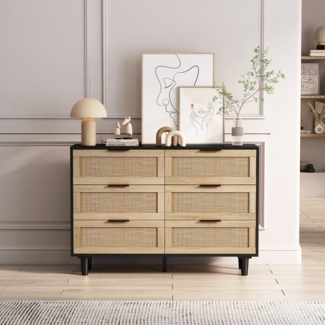 Celya Kommode Kommode Rattan mit 6 Schubladen, Sideboard (110CM Kommode)