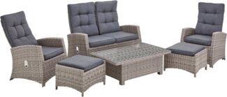 KONIFERA Gartenlounge-Set Monaco, (Set, 16-tlg, 2x Sessel, 1x2er Sofa, 2x Hocker, 1x Tisch 120x70x43,5-66,5 cm), höhenverstellbarer Tisch, inkl. Auflagen, Grau, Aluminium, Polyrattan