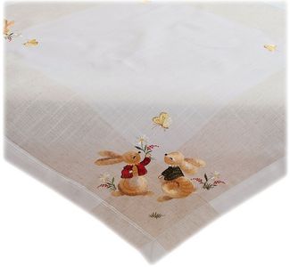 texpot Tischdecke Tischläufer Stickerei Osterhasenpaar Leinenoptik Ostern (1-tlg)