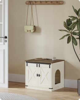 Katzenklo Schrank, Katzenschrank, Katzentoilette mit Herausnehmbarer Trennwand, Katzenhaus, Umkehrbarer Eingang Links oder Rechts, als Sideboard, 60 x 50 x 54 cm, Vintagebraun-Weiß