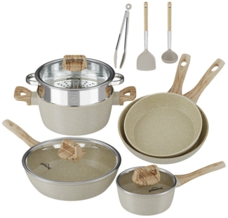 HOMELUX Topf-Set 12tlg Induktions Töpfe Set, Antihaftbeschichtung Topf mit Deckel, Aluminium, Edelstahl (Pfanne 24/28cm, Tiefe Bratpfanne 28cm, Topf mit Dampfgarer 24cm, Milchtopf 16cm), Induktion