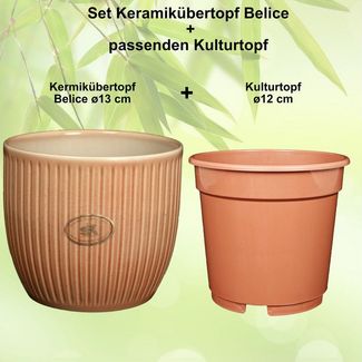 Heimwerkercenter Übertopf MePla - Set - Übertopf Belice ø13 - Pfirsich + Kulturtopf ø12