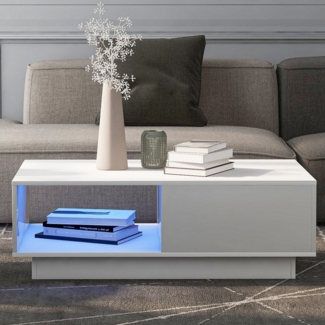 STILVORA Wohnzimmer-Set Hochglanz Kaffeetisch mit Schubladen,Beistelltisch mit LED Licht, (Wohnzimmertisch mit LED-Licht, 1-St), 15 Farben für Teetisch, Haushaltsdekoration (95 x 55 x 32 cm)