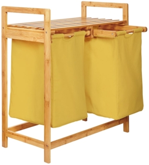 Lumaland Wäschekorb aus Bambus mit 2 ausziehbaren Wäschesäcken - Größe ca. 73 cm Höhe x 64 cm Breite x 33 cm Tiefe - Farbe Gelb