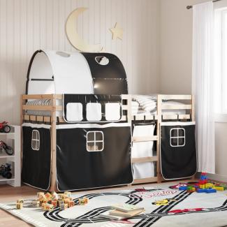 vidaXL Etagenbett mit Vorhängen Weiß Schwarz 90x200 cm Kiefernholz 3284018
