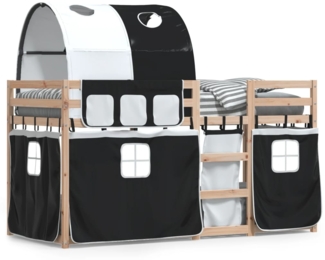 vidaXL Etagenbett mit Vorhängen Weiß Schwarz 90x200 cm Kiefernholz 3284018