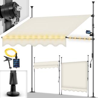 tillvex Klemmmarkise 350 cm Sand mit LED mit Handkurbel Balkon | Balkonmarkise ohne Bohren | Markise UV-beständig & höhenverstellbar | Sonnenschutz wasserdicht