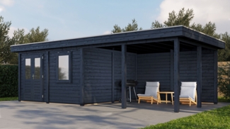 Lugarde Select Modern Gartenhaus mit Vordach Ulm 388x388cm + 400cm - Schwarzes Öl