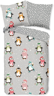 Good Morning Kids Flanell Bettwäsche 135x200 Liam Pinguine Schnee grau 33369