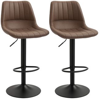 HOMCOM Barhocker Höhenverstellbarer Küchenhocker (Tresenhocker, 2 St, Barstuhl), Kunstleder, Stahl, Braun 43 x 49,5 x 91-111 cm