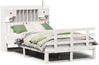 vidaXL Massivholzbett mit Regal ohne Matratze Weiß 135x190 cm Kiefer 3322787