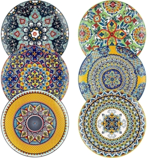 HENXFEN LEAD Speiseteller Porzellan 27cm Set 6 Stück Bunt Bohemian Style
