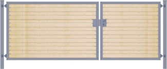 Elektrisches Einfahrtstor Premium-Line (2-flügelig) mit Holzfüllung waagerecht asymmetrisch anthrazit B: 300 cm H: 120 cm
