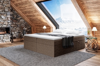 MEBLINI Boxspringbett LIONEL 200x220 cm mit Bettkasten - H4/Braun Webstoff Polsterbett - Doppelbett mit Topper & Bonellfederkern-Matratze