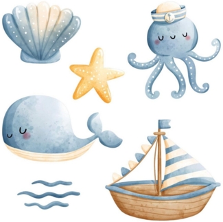 Tulup Wandsticker Wandtattoo Babyzimmer Meerestiere Kinder Wandaufkleber