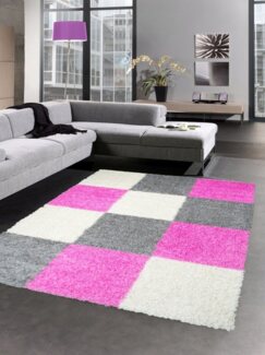Carpetia Hochflor-Teppich Shaggy Teppich Hochflor Langflor Wohnzimmer Läufer rosa grau creme, rechteckig, Höhe: 30 mm