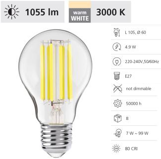 Eglo 110243 LED Filament Leuchtmittel E27 Glas klar 1X4,9W 3000K L:10. 5cm Ø6cm