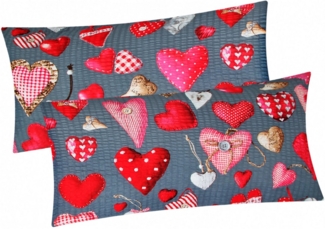 Heubergshop Kissenbezug, (2 Stück), Sersucker, 40x80cm Herzen Landhaus Love Liebe Baumwolle (BS-Valentin)