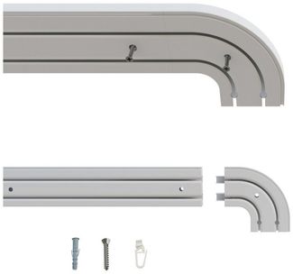 Gardineum Gardinenstange Gardineum 2-lfg. Kunststoffschiene mit Rundbogen + Zubehör, 2-läufig