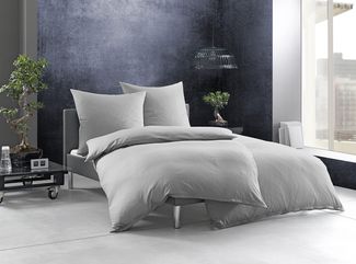 Bettwaesche-mit-Stil Mako-Satin Damast Streifen Bettwäsche „Linea“ grau 4mm gestreift Garnitur 140x200 + 70x90