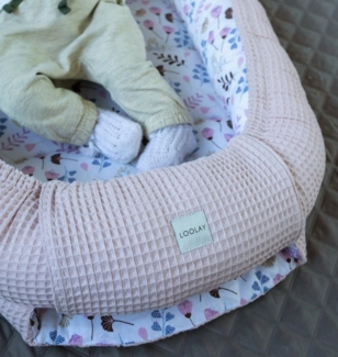 Rosa BLUMEN/ALTROSA Waffelpique Bio-Baumwolle Babynest Neugeborene Baby Unterlage Reisebett Nestchen SOLO/o. in PREMIUM Ausstattung SETS (Nestchen SOLO)