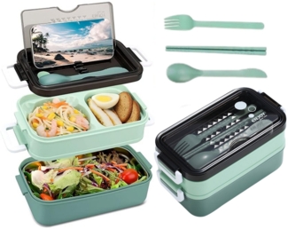 Auledio Lunchbox Doppelschicht-Lunchbox, große Kapazität, mit dreiteiligem Besteckset
