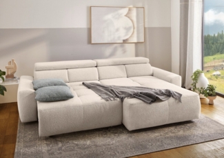 Jockenhöfer Gruppe Ecksofa Unos, L-Form, mit 60cm elektrischer Sitztiefenverstellung, 140kg Belastbarkeit, USB, verstellbaren Kopfstützen & Zierkissen