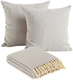 Marrakesch Orient & Mediterran Interior Tagesdecke Boho Tagesdecke & 2 Kissen Set Calix Grau, Baumwolle 125x150 & 40x43