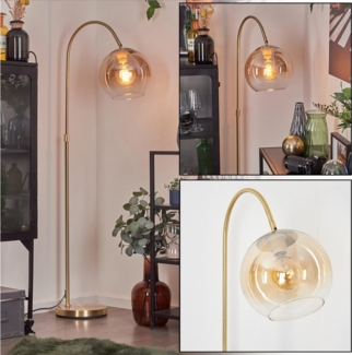 hofstein Stehlampe Stehlampe aus Metall/Glas in Messing/Bernstein/Klar, ohne Leuchtmittel, Glasschirm (25 cm) u. Fußschalter, 1x E27, ohne Leuchtmittel