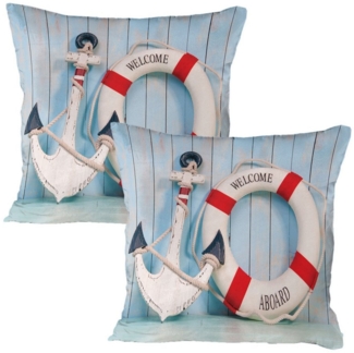 Abakuhaus Kissenbezüge Dekorativer Standard Gedruckter Kissenbezug, (2 Stück), Schäbig Anker und Lebenboje