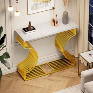 STILVORA Beistelltisch Hochglanz-Konsolentisch mit Goldene Beine,Flurtisch Beistelltisch (Hochglanz Konsolentisch, 1-St, Luxus-Ästhetikstil), goldener Sockel kann auf zwei Arten installiert werden