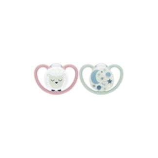 NUK Space Night Silikon-Schnuller 0-6M, 2 St, rosa/mint