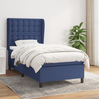 vidaXL Boxspringbett mit Matratze Blau 90x200 cm Stoff 3128259