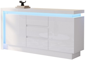 autolock Sideboard Kommode Beistellschrank Hochglanz mit LED, verstellbaren Einlegeböden (140*35*72 cm), Beistelltisch für Schlafzimmer, Wohnzimmer, Weiß