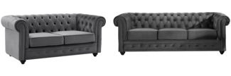 Vente-unique - Sofa 3-Sitzer & 2-Sitzer - Samt - Anthrazit - CHESTERFIELD