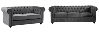 Vente-unique - Sofa 3-Sitzer & 2-Sitzer - Samt - Anthrazit - CHESTERFIELD