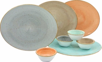 CreaTable 17727 Geschirrset Steak-Set Vintage Nature für 4 Personen, Porzellan, mehrfarbig (1 Set, 8-teilig)