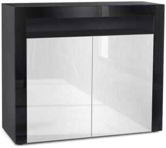 Vladon Kommode Valencia, Sideboard mit 2 Türen und 1 offenem Fach, Schwarz matt/Weiß Hochglanz/Schwarz Hochglanz (108 x 92 x 40 cm)