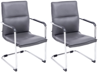 DELUKE® 2er Set Besucherstuhl SEATTLE - 92x56x60cm, Grau Kunstleder Metall in Chromoptik Gestell Konferenzstuhl Wartezimmerstuhl