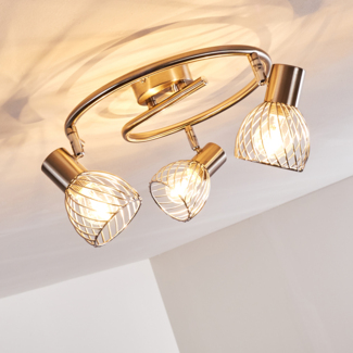 »Seveso« runde Deckenlampe aus Metall in Nickel-matt/Chrom, 3-flammig, verstellbare Strahler, 3 x E14 max. 40 Watt, moderne Leuchte in Gitter-Optik, mit Lichteffekt, LED geeignet