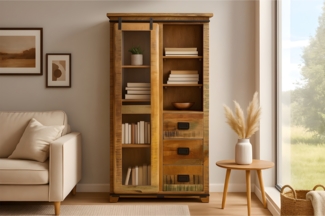 Highboard Vitrine Mango massiv vielfarbig 100 x 175 x 45 cm LIBRO 134902243