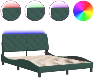 vidaXL Bettgestell mit LED ohne Matratze Dunkelgrün 140x190 cm Samt 3213852