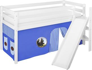 Lilokids 'Jelle' Spielbett 90x200 cm, Dragons Blau, Kiefer massiv, mit schräger Rutsche und Vorhang