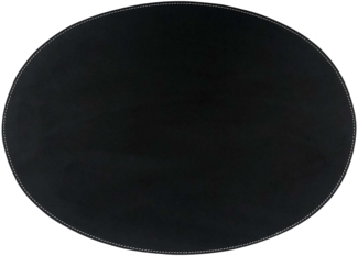 Leder Tischset, Lederunterlage KANON oval, schwarz (weiße Naht)