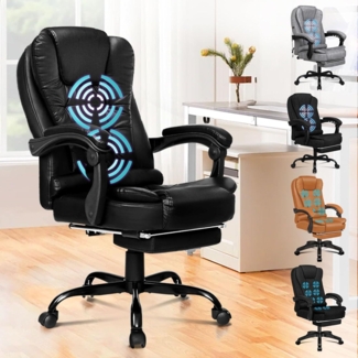 Ergonomischer Bürostuhl Leder Schwarz Massage Lordosenstütze